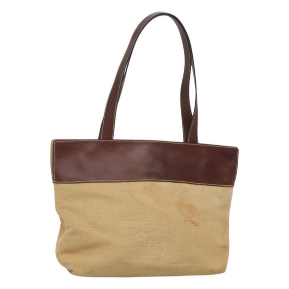 CHANEL COCO Mark Tote Bag Leather Canvas Beige CC Auth 117522 - Picture 1 of 16